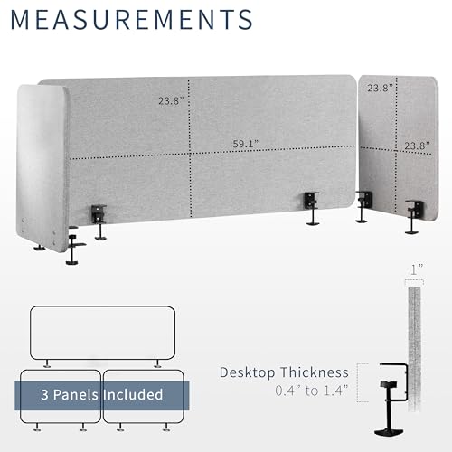 VIVO Gray Clamp-on 108 x 24 in Privacy Panel, PP-3-V108G | Sound Absorbing PET Partition, Office Divider, Clamp Fits 0.4-1.4 in Thick Desktops, 3 Pack, 60 x 24 in (x1), 24 x 24 in (x2) - color: Light Gray, size: 108"