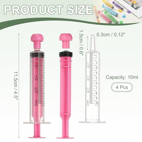Feeding Syringes with Cap, Plastic Syringes for Liquid Pet Feeding Measuring Tool No Needle 10ml, (Pink, 4 Pcs), Intended for Dog / Cat / Rabbits / Small Animal / Scientific Lab - color: Pink
