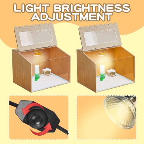 Wooden Chicken Brooder Box Kit with Heating Lamp, Thermometer, Food & Water Feeders, 15.7x11.8x11.8 Inch, Complete Small Pet Nursery Set with Ventilation, Digital Temperature Control