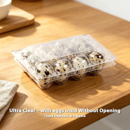 80 Pack Quail Egg Cartons 12 Grid, Heavy Duty Snap Lock Clear Plastic Small Egg Container, Stackable Bulk Tray for Quail Pigeon Button Eggs - Not for Chicken Eggs