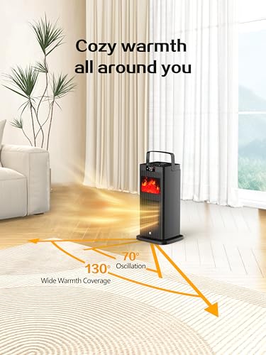 2026 Space Heater 1500W Portable Electric PTC Ceramic | ETL & UL Certified, Fireplace Flame Effect, Oscillating, ECO Mode Temp Control, Indoor Use