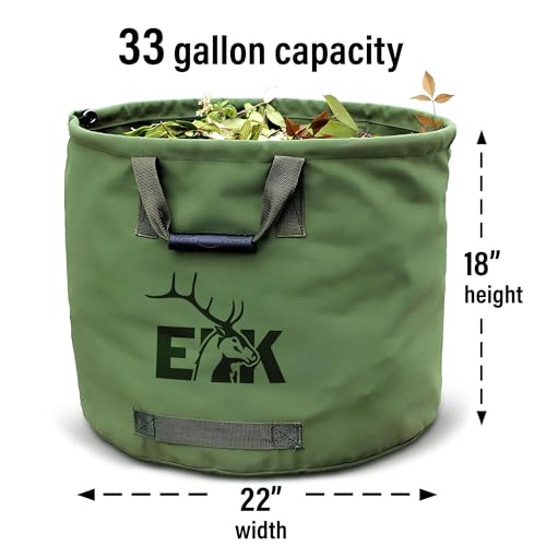 ELK 33-Gallon Non Self-Standing Multipurpose Garden Leaf Waste Bag - Durable Canvas for Yard Cleaning, Harvesting, and Storage - Heavy Duty with Rubber Handles and PVC Elastic Bone - 22" W x 18" H