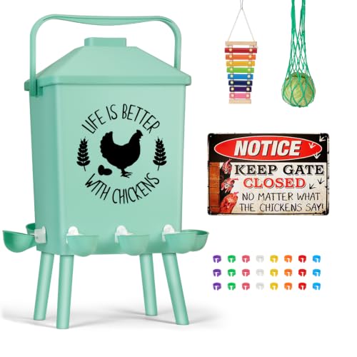 TGEYD Chicken Waterer, 4.2 Gallon Gravity Water Dispenser with Raised Stand Legs & Removable Top Cover, Hanging or Wall Mounted, BPA-Free for Backyard Chickens.
