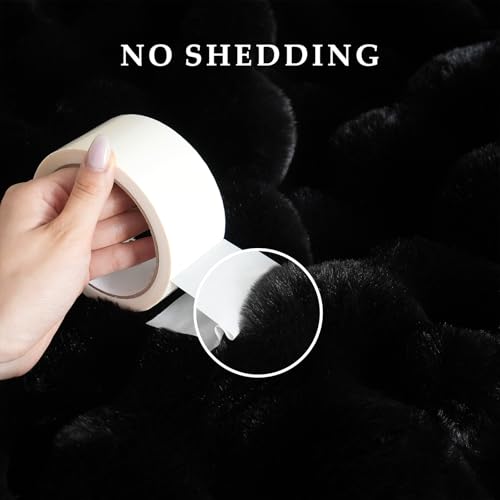 BENVWE Faux Fur Throw Blanket for Couch Bed - Fluffy Soft Thick Bubble Blanket for Living Room Home Decor - Fathers Day Birthday Gifts for Women Men, Black, 60" x 80" - color: Black, size: Twin(60" x 80")