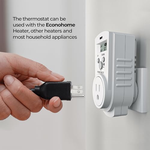 EconoHome Digital Plug in Thermostat - Programmable Thermostat with LCD Screen, Temperature Control & Power Buttons - Compatible with Wall Mount & Portable Heater, Air Cooler, Greenhouse Fans - color: White, size: Digital Control