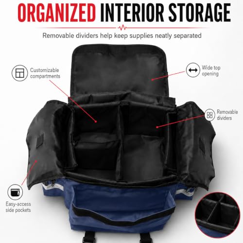 NOVAMEDIC NM-RO63P Professional First Responder Bag, 17” x 9” x 7” Empty EMT Trauma Kit Carrier with Removable Dividers, Reflective Strips, Water-Resistant Base for Emergency Medical Supplies (Blue) - color: Blue