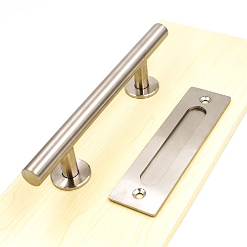Goldenwarm 12 in Sliding Barn Door Handle and Flush Pull Set-7 Inch Hole Centers Brushed Nickel Heavy Duty Hardware Stainless Steel, 2 Pack