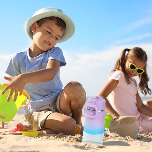 Volhoply 14oz KIds Stainless Steel Insulated Leakproof Water Bottle with Straw Lid and Silicone Boot,BPA-Free Easy Use for Boys&Girls,Double Wall Vacuum Bottles(Lavender Blue,1) - color: Lavender Blue