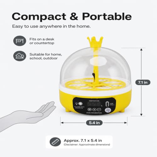 Luqeeg Mini Egg Incubator, Temperature Control Digital Incubators, 4 Eggs Candler Poultry Hatching Machine Eggs Poultry Hatching Machine for Chickens Ducks Pigeons (Manual Turning)