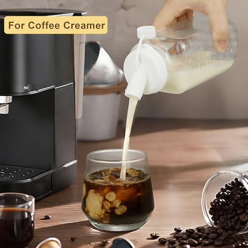 16 oz Glass Milk Bottles with Pour Dispenser, Reusable Juice Bottles with Airtight Lid for Fridge, Glass Pitchers with Scale, Gift for a New Mother - size: 4 pack