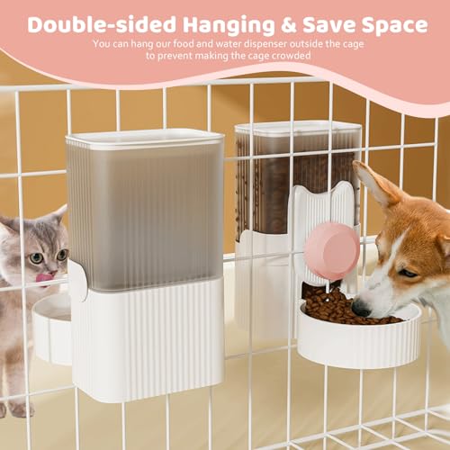 Hanging Cage Auto Pet Food Bowl Water Bottle Dispenser, 1L, Pink | Auto Gravity Pet Feeder and Waterer Set, Kennel Feeding Station, Crate Feeder Dish, For Rabbit Puppy Cats Ferret - color: Pink