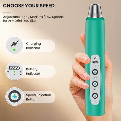 Colarlemo Milk Frother Handheld Rechargeable with Stand, Frother Wand Drink Mixer Electric Whisk for Coffee, Detachable With 3 Stainless Whisks, Hand Mixer for Lattes, Cappuccino, Matcha, Egg, Green - color: Green, style: with stand