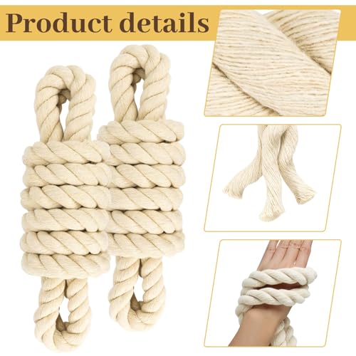 2 Pack 10ft Natural Twisted Cotton Rope | Strong Triple-Strand Rope for Sports, Crafts, Indoor Outdoor Use Tug of War Rope