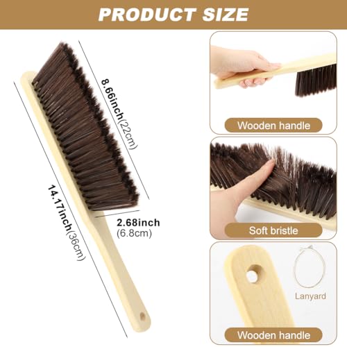 2 Pieces Wooden Dust Brush, Hand Broom Bench Brushes with Soft Bristles, Shop Brush with Long Handle, Soft Bristle Brush for Counter Sofa Bed Car Clothes Household Cleaning