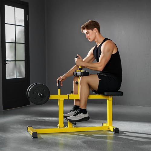 Soozier Seated Calf Raise Machine for Home Gym Waist Arm Training | Adjustable Calf Machine Leg Extension - color: Yellow