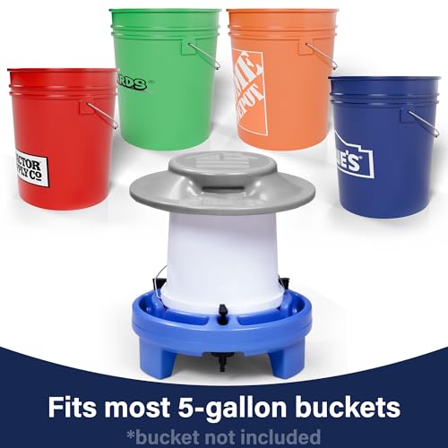 American Home Self-Filling Farmstead Chicken Drinker, Waterer, Feeder Automatic Chicken Coop Water and Feed Dispensers, 5 Gallon Capacity (Bucket Not Included), Weather-Resistant Design - size: Bundle