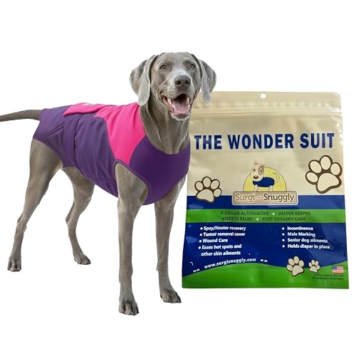 Surgi Snuggly Dog Surgery Recovery Suit, Cone Alternative, Spay/Neuter S | Dog Recovery Suit for Dogs — Veterinarian-Invented Surgical Suit & Recovery Onesie with Easy Bathroom Access After Surgery - color: Plum/Swirl, size: Small (L-10"-13" | G-14"-19" |