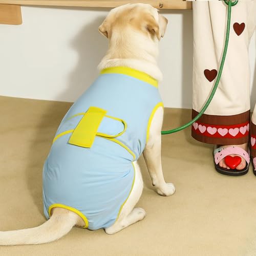 Recovery Suit for Dogs Cats After Surgery, Cone Alternative, Blue Yellow, M | Soft Breathable Fabric, Prevents Licking & Scratching, Easy to Put On, Machine Washable, Post-Surgery, Wound Protection - color: Blue Yellow, size: M (Back:13.4-16.1'', Weight:1