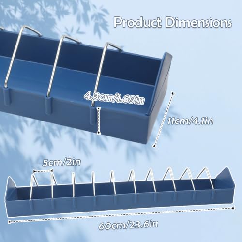 4 Pack Large Size Pigeon Feeder 11 Slot Plastic Thick Container Trough Dish Food Dispenser Less Waste with Removable Steel Wires for Pigeons Quails Birds Chicks Ducklings Poultry (Length, 23.6 inches)