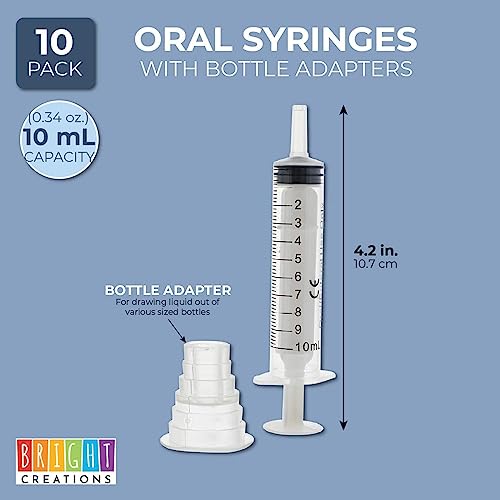 Bright Creations Oral Medicine Syringes with Bottle Adapter - Precise Liquid Dosing & Ml Syringe - Universal Medication Bottle Adapter - Transparent, Pack of 10