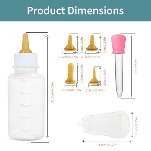 Pet Feeding Kit for Newborn Cats & Dogs | 50ml Milk Bottle + Dropper + 4 Replaceable Nipples | Kitten & Puppy Nursing Tools (50ml Milk Bottle Set(6 Piece))