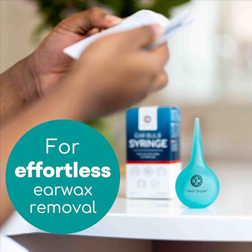 Medi Grade Ear Wax Removal Bulb Syringe 3.04 fl oz, Ear Cleaner Irrigation | Easy-squeeze ear syringe 90ml with quad stream tip, gentle ear cleaning tool for adults and kids, safe ear flushing at home - size: 90ml