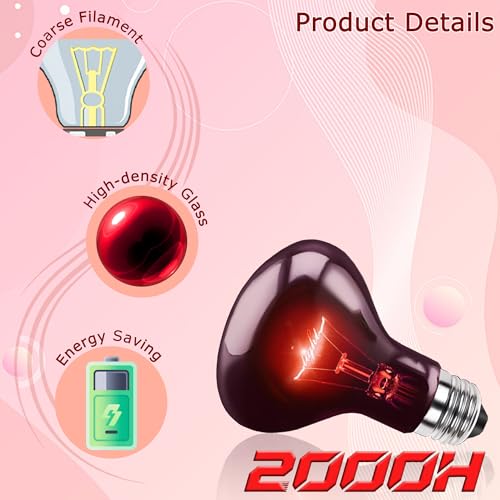 60W Red Infrared Heat Lamp Bulb,Day & Night Reptiles Basking Heat | All-Day Heating, Supports Metabolism & Digestion, Basking Spot Light for Lizards, Snakes & Chicks,Terrarium & Brooder Heater - color: Red Infrared, size: 60W-3.15″