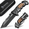 NedFoss Pocket Folding Knife DA75, 3 in 1 Pocket Knife Gifts for Men Women, Survival Knife with Liner-Lock Belt Clip, Seat Belt Cutter, Glass Breaker, Hunting knife for Camping Hiking (Black-Standard Tanto Edge, 3.9“Tanto Edge) - color: Black-Standard Tan