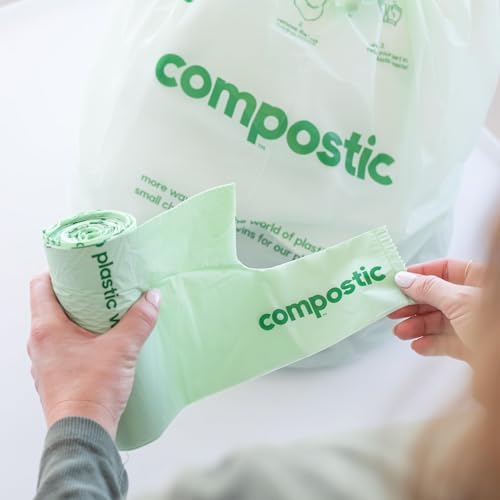 Compostic Compostable 3 Gallon Bathroom Trash Bags, 50 Ct | Fits 3 Gallon Bins, Extra Strong & Leak-Proof, Home Compostable, Unscented, BPA & GMO Free - size: 50 Count (Pack of 1), style: Small 3 Gallon