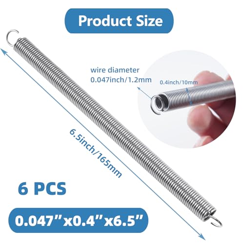 6pcs Extension Springs,0.047"x0.4"x6.5" 304 Stainless Steel | Extension Springs with hook ends 6.5inch - size: 0.047"x0.4"x6.5"