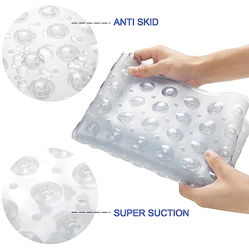 AmazerBath Bath Tub Mat, Medium Size 27.6 x 15 Inches Non-Slip Shower Mats with Suction Cups and Drain Holes, Bathroom Bathtub Mats Machine Washable (Clear) - color: Clear, size: 27.6" x 15" (Rectangular)