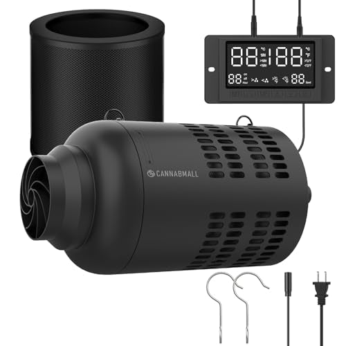 4 Inch Inline Duct Fan with EC Motor and Built-in Carbon Filter, Duct Fan Kit with Temperature Humidity Controller, Grow Tent Kits Ventilation System with Carbon Filter Combo