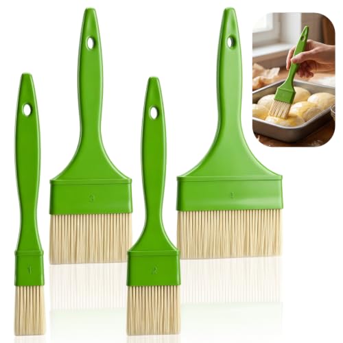 4pcs Natural Bristle Basting Brush 1/2/3/4 Inch Pastry Brush for Baking Bristle Basting Brushes for Cooking BBQ Brushes for Butter Oil Egg and Sauce Turkey Marinade with Hang Hole Design Green