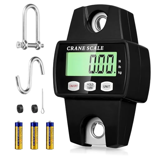 Digital Hanging Scale, 880lb/400kg Crane Scale | Handheld, Mini Crane Scale with LCD Display and Hooks, Aluminum Alloy Body for Hunting, Outdoor, Fishing, Farm (Black) - color: Black-880lb