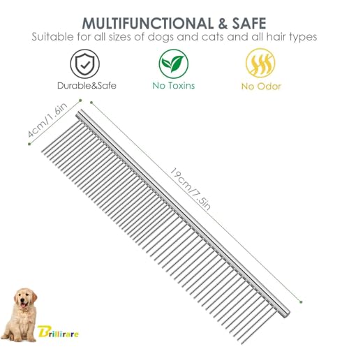 2 Pack Dog Grooming Comb Pet, Stainless Steel Cat Combs with Rounded Teeth, Professional Metal Tear Stain Remover, Dematting Tool for Small, Medium & Large Pets-7.5in - size: 2 Pack
