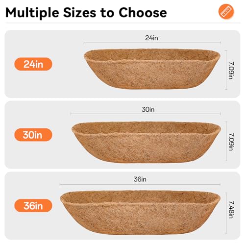 Halatool 30" Coco Liners for Planters, 3Pcs Coconut Liners for Window Boxes | 100% Natural Coconut Fiber, Replacement Liner for Wall & Railing Planters, Fence & Balcony, Breathable & Eco-Friendly - size: 30in