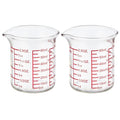 Ackers BORO3.3 2 oz Glass Measuring Cups with V-Shaped Spout, 2 Pack | 5-60 ml range with printed fl oz, tsp, tbsp and cup scales on 3.3 borosilicate glass for kitchen and bar prep - size: 60 ML (2 Oz)-Pack of 2