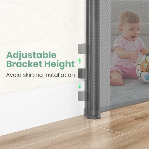HAMOPY Retractable Baby Gates, 33" Tall, Extends up to 71" Extra Wide Baby Gate, Durable Auto-Lock Mesh Dog Gate, Pets and Child Safety Gates for Stairs, Doorways, Hallways, Indoor, Outdoor(Grey) - color: Gy