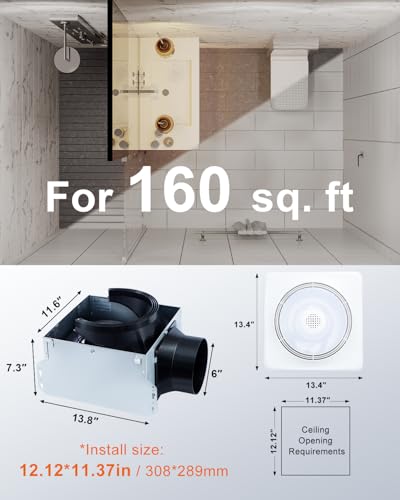 GROWNEER Bathroom Exhaust Fan with Bluetooth Speaker and Heater, Quiet Exhaust Ventilation Fan with Light & Remote 110/160 CFM 1.0 Sone, 9 RGB Modes, 1500lm 3-CCT & Nightlight - style: Bluetooth & Heater