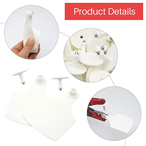 4.1" L×3.5" W Cattle Ear Tags Big Blank 100PCS Livestock Identification TPU | Cow Ear Tags for Cattle Laser Tags for Cows Pigs Hog Goats Sheep Calf Animal Goat Sheep Earring Tags Non-fading (White) - color: 2-white