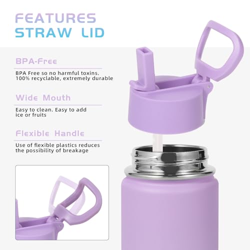 Volhoply 14oz KIds Stainless Steel Insulated Leakproof Water Bottle with Straw Lid and Silicone Boot,BPA-Free Easy Use for Boys&Girls,Double Wall Vacuum Bottles(Lavender Blue,1) - color: Lavender Blue