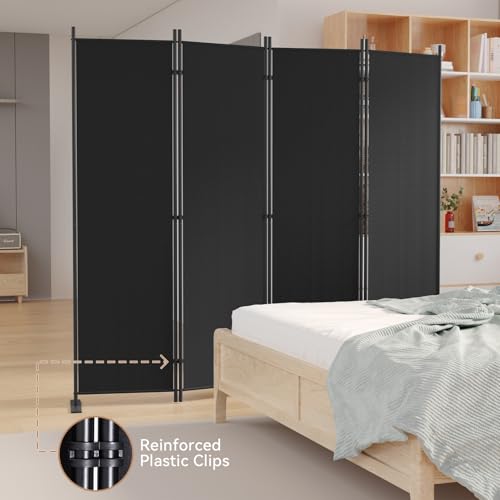 C-Hopetree 4 Panels Room Divider, 6 Ft Tall Indoor Folding Privacy Screen, Portable Partition Separator, Freestanding Separation Temporary Wall for Office, Bedroom, 80" W X 71" H, Black - size: 4-Panel