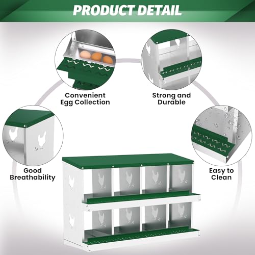 Chicken Nesting Box, 8-Hole Nesting Boxes, Removable Tray, Ventilation Holes, Easy Egg Collection & Cleaning, Laying Boxes for Hens, Green - color: Green, size: 8 Holes