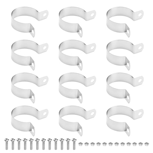 M METERXITY 12-Pack 1-3/8" Brace Bands Chain Link Fence Parts | Galvanized Steel Chain Link Brace Band with Bolts and Nuts for Fence, Gate, Posts, Rust-Resistant [Silver] - size: 1-3/8"