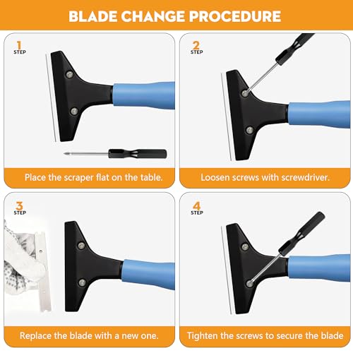 4-Inch Razor Blade Floor Scraper, Long Handle Heavy Duty 37-51.5 Inch | Adjustable Razor Scraper for Cleaning Windows, Glass,Shower,Gum,Tile,10 Extra Blades - size: 37in