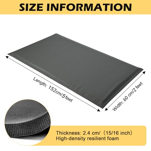 Anti Fatigue Mat 2x5 Ft 15/16" Thick Soft Sponge Ergonomic Durable | Floor Mat Diamond Pattern Grip Standing Mat Commercial Retail Kitchen Salon Gym Gray Cushioned Support Body Relief Mat - size: 60"L x 24.4"W x 0.9"Th
