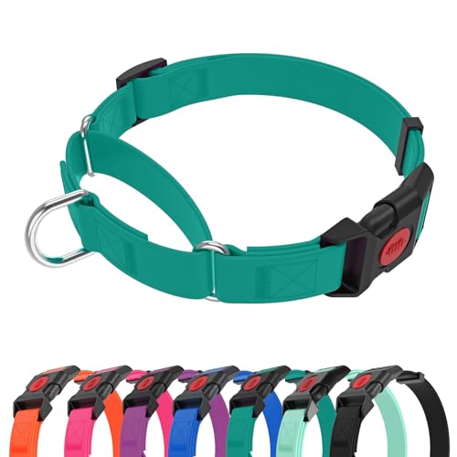Waterproof Martingale Collar for Dogs,Easy to Clean Dog Collars with Safety Quick Release Buckle,Rubber Collar for Medium Large Dogs Walking Training (Emerald Green, L (19.6-25.9inch)) - color: Emerald Green, size: L (19.6-25.9inch)