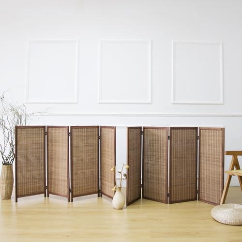 4 Panel Detachable Room Divider, 5.6 ft Tall Two in One Bamboo Privacy Screen (Converts into 2 Low Dividers), Folding Panel Divider for Room Separation, Natural Brown (67" H x 61.4" W) - color: Brown, size: 4 Panel