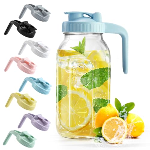 Mason Jar with Pour Spout Lid V-shaped, 2 Quart Iced Tea Pitcher Double Leak Proof, 64 oz Drink Pitcher for Breastmilk, Sun Tea, Juice, Coffee Creamer - color: Blue, size: 64 Ounces