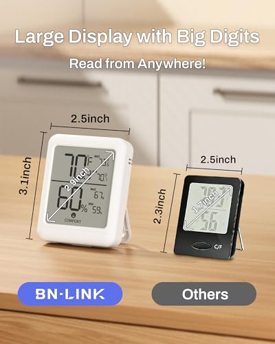 BN-LINK Digital Hygrometer Indoor Room Thermometer with LCD, 2 Pack | Accurate Temperature and Humidity Meter with Large LCD Monitor for Home, Bedroom, Terrarium, Incubator, Greenhouse
